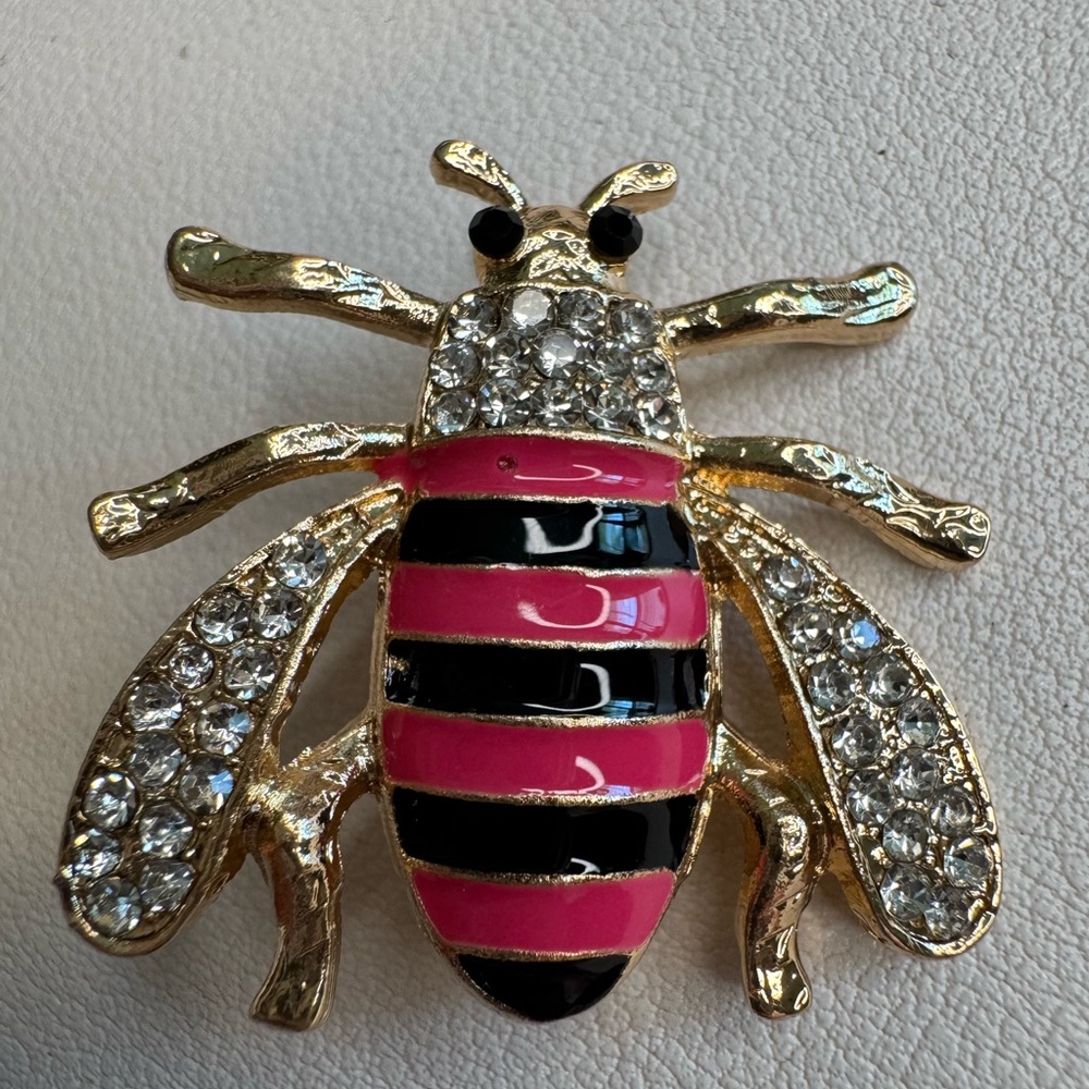 Black and Pink Striped Bee Brooch